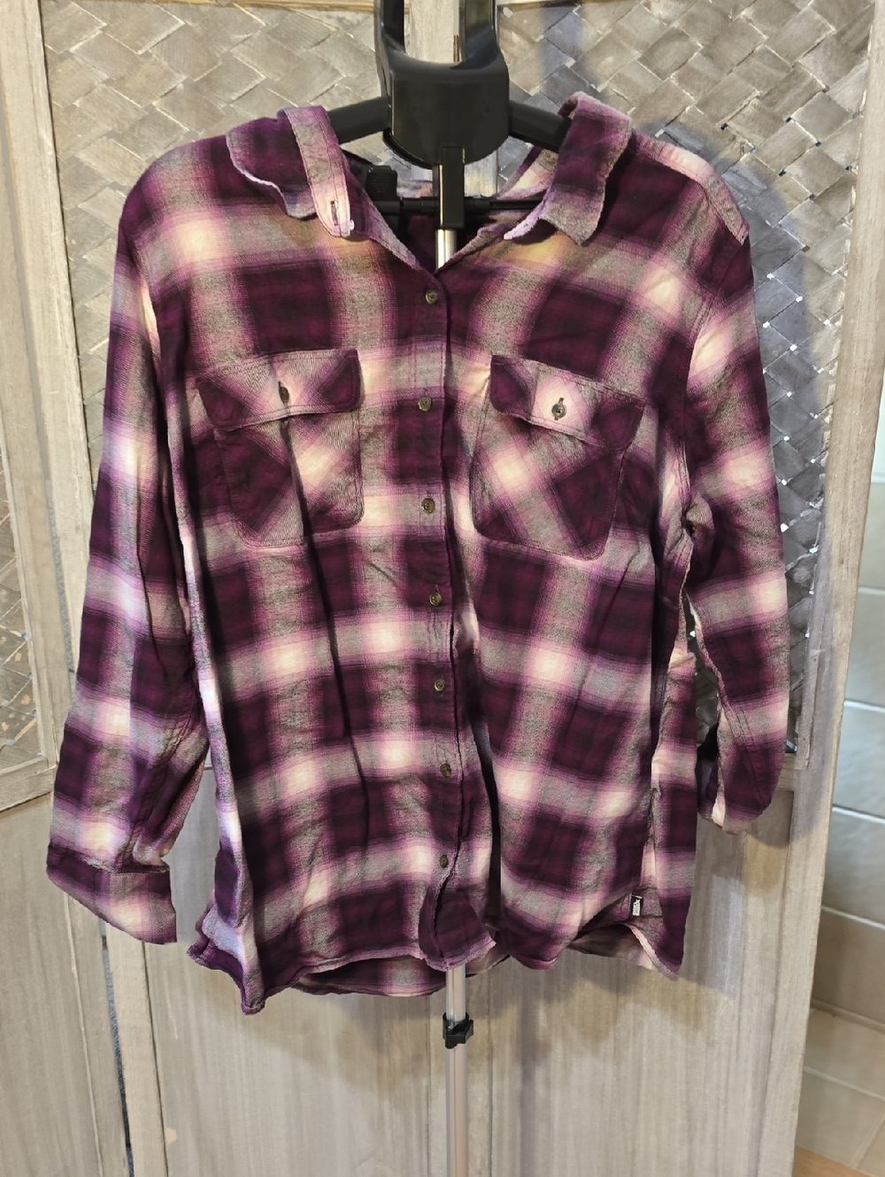 Eddie Bauer Purple Plaid Button-Down Shirt